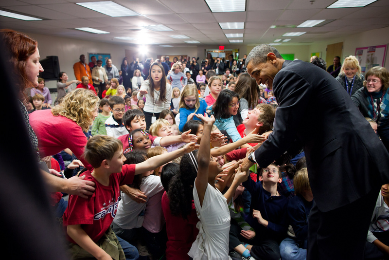 After reading “Twas the Night Before Christmas,” President Barack Obama greets second-grade students Dec. 17, 2010.Pete Souza